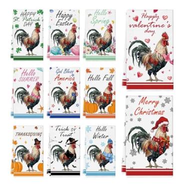 Imagem de Ciazoxa 11 peças de toalhas de cozinha para amantes de galinhas 35,5 x 53,3 cm, toalhas de prato de frango engraçadas sazonais de Natal para mulheres presente de Natal para decoração de casa de banho