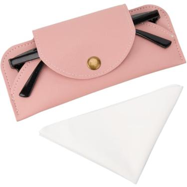 Imagem de CREATCABIN Estojo de óculos de sol de couro fino com pano de limpeza de botão bolsa protetora de óculos rosa pérola bolsa protetora portátil para óculos de sol capa para óculos de sol bolsa de óculos