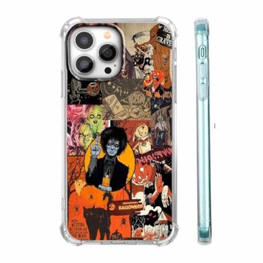 Imagem de Nsyosio Capa de abóbora de Halloween para iPhone 15 Pro Max, elementos de terror caveira bruxa, colagem, capa de telefone de TPU macio na moda, 15PM