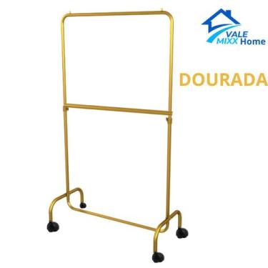 Imagem de Arara Desfile Dupla com Rodinhas 100cm Para Roupas Reforçada Altura Re