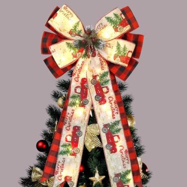 Imagem de Tree Topper Bow Hongsome 33x64cm LED Buffalo Plaid