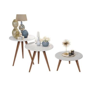 Imagem de 3 Mesa Tati Lateral Centro Branco Pé Palito 60cm 50cm 30cm - JT HOME, 