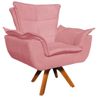 Imagem de Poltrona Decorativa Base Giratória em Madeira Charger Suede Rosê - Gran Belo