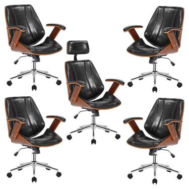 Imagem de Kit 4 Cadeiras de Escritório Juliette Diretor e 1 Presidente Giratórias Preta - Gran Belo
