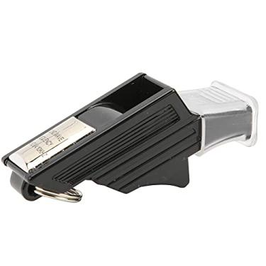 Imagem de Apito de árbitro, apito de basquete, esportes, treinamento, futebol, acampamento, sobrevivência, emergência, apito salva-vidas, com fivela removível para cobrir clipe de dedo de corda (preto prata)