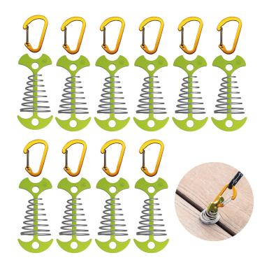 Imagem de Aperto de corda de barraca com clipes - Amarração de alumínio | Tensores ajustadores de cordão | Acessórios de acampamento ao ar livre tensor de tendas (verde)