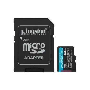 Imagem de MicroSD Kingston, 64GB, microSDXC Canvas Go Plus, Gen4, com adaptador 