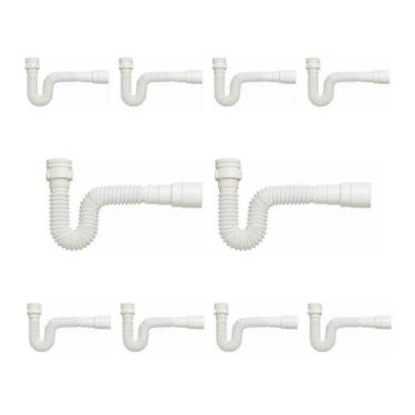 Imagem de Kit Sifão Extensível Sanfonado com 10 unidades PVC Branco Até 70cm Coz