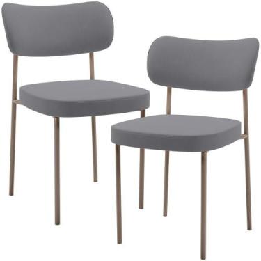 Imagem de Kit 02 Cadeiras Para Sala De Jantar Melina Base Arena L02 Suede Cinza 
