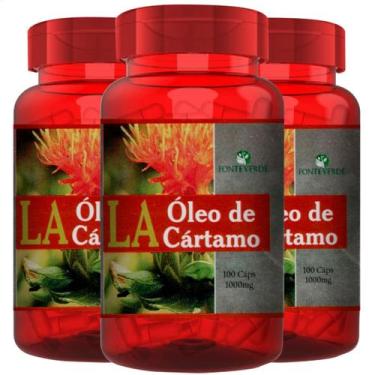 Imagem de 3 Potes Óleo De Cartamo com Vitamina E Kit 300 Cáps 1000mg Fonte Verde