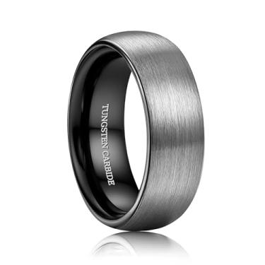 Imagem de ORAZIO Anéis de casamento de tungstênio para homens 6/8 mm aliança de casamento masculina preto/prata/banhado a ouro, acabamento fosco escovado borda polida aliança de compromisso masculino joia