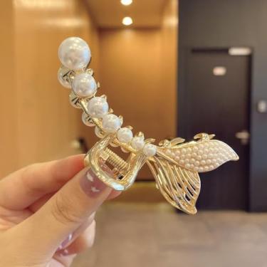 Imagem de Grampo de cabelo trançado brilhante, grampos de cabelo curto, grampos de bico de pato para mulheres (cauda de peixe pérola)