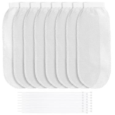 Imagem de KFHENSOMR Conjunto de 32 armadilhas de fiapos para máquina de lavar e abraçadeiras, 8 armadilhas de fiapos de malha de nylon com 24 abraçadeiras, filtro de detritos para máquinas de lavar mangueira de