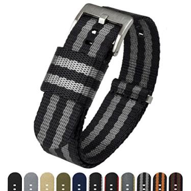 Imagem de Pulseira de relógio BARTON Elite NATO® Style - 18 mm, 20 mm, 22 mm ou 24 mm - Pulseira de relógio de nylon com cinto de segurança, Preto/cinza (), 18mm, Militar