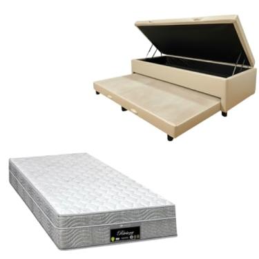 Imagem de Cama Box Baú Solteiro com Auxiliar (Bicama) + Colchão RivIera Molas Ensacadas 25cm | Kit Completo com Cabeceira Botonê Opcional | Diversas Cores (2, CORINO BEGE, SEM CABECEIRA)