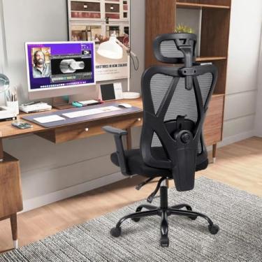Imagem de Cadeira Ergonômica 3D com Suporte Lombar Ajustável - Reclinável 90°-150°, Capacidade 150kg (Preto/Cinza) (Preto)