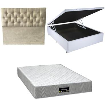 Imagem de Cama Box Baú Blindada com RivIera Molas Ensacadas 25cm de altura + Cabeceira Botonê (CORINO BRANCO, Casal)