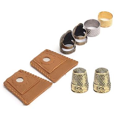 Imagem de KIMISS Kit de Dedal de Costura de Cobre Premium Com Protetores de Dedo Ajustáveis ​​para Costura à Mão, Bordado e Bordado - Inclui Dedais de Moedas de Couro