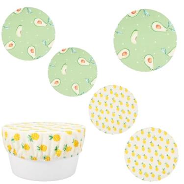 Imagem de 6 peças de tampas reutilizáveis para tigela de cera de abelha para impermeabilização de pão, cobertura de alimentos de pano de algodão elástico, tampas de pão de algodão laváveis para armazenamento de