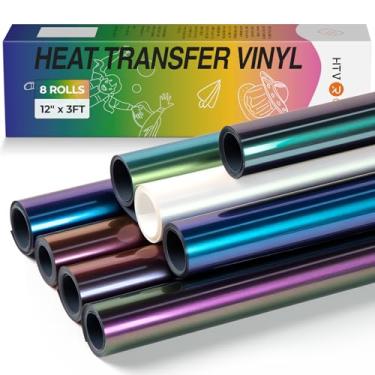 Imagem de HTVRONT Pacote de vinil Chameleon HTV – Pacote com 8 30,5 cm x 3FT Chameleon vinil de transferência de calor para camiseta, ferro que muda de cor em rolo de vinil compatível com máquina de corte