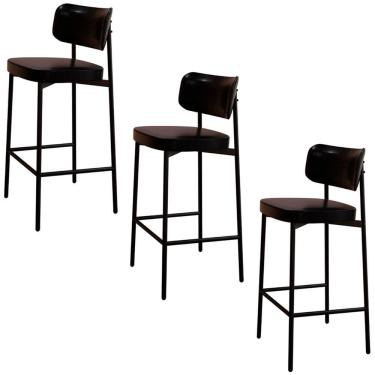 Imagem de Banqueta Alta Bar Estofada Kit 3 Ella M25 Sintético Preto - Mpozenato