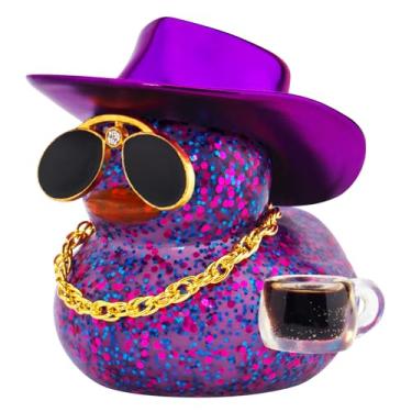Imagem de wonuu Coffee Lover Rubber Duck, Cafe Bar Car Dashboard Decoration Iced Americano Ducks Espresso Duckie Mini Sparkly Sequined Ducky, Dark Purple