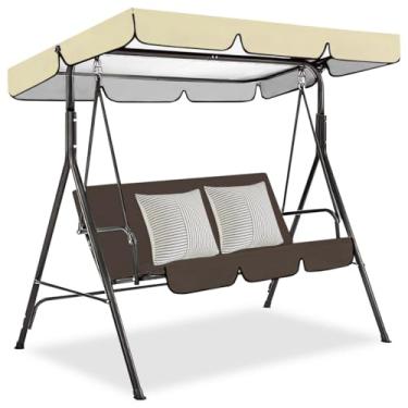 Imagem de Waterproof & Sunproof Swing Chair Top Cover for Porch Swings, 75 X 52 X 6’’, 3-Seat Patio Swing Canopy Replacement, Crafted from 190T High-Density Polyester, Provides Sunshade