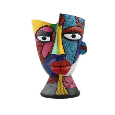 Imagem de Resina de vaso de flores abstrata colorida em forma de rosto 700g 17,5