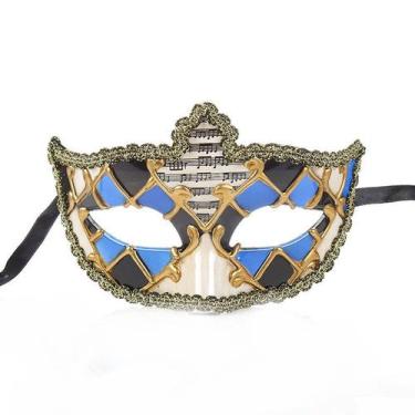 Imagem de Máscara Masquerade Venetian Harlequin Ouro/Azul PVC Unissex - yiweisai