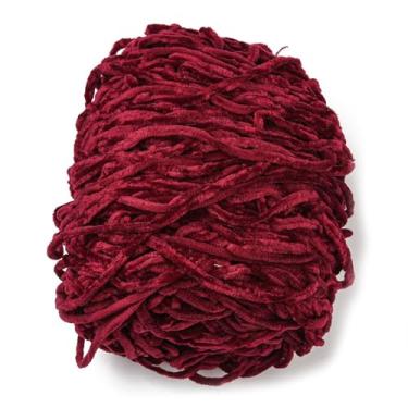Imagem de 1 novelo grosso de chenille para crochê, fio de tricô de algodão vermelho escuro de veludo de 5 mm para artesanato, tecelagem, cobertores, artesanato, cerca de 95 ~ 100 g/meada