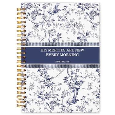 Imagem de WARDOS Chinoiserie Caderno floral cristão 14 x 20 cm, His Mercies Are New Every Morning Bible Verse Journaling, Diário de oração Religiosa para Mulher, Caderno de Notas da Igreja