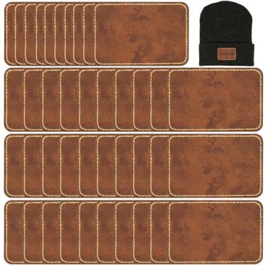 Imagem de QSYZAIL 40 adesivos de couro em branco para chapéus com adesivo para gravação a laser, personalização de prensa térmica, retangular (marrom, 5 x 7,6 cm)