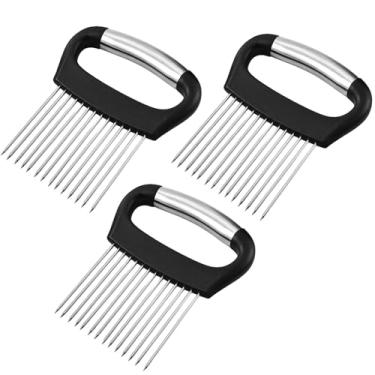 Imagem de Pacote com 3 ferramentas de corte de cebola com protetor de mão, cortador de aço inoxidável para limão, batata, amaciador de carne, ferramenta versátil de preparação de alimentos