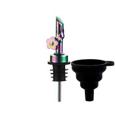 Imagem de Bico de azeite de oliva de aço inoxidável de cozinha e conjunto de funil dobrável, bico de despejo de licor rápido com tampa de viragem automática, adequado para boca de garrafa de cerca de 1,7/2,7 cm