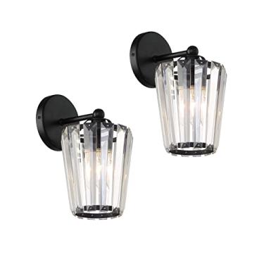 Imagem de Aipsun Pacote Com 2 Arandelas De Cristal Pretas, Luminárias Modernas Para Banheiro, Sala Estar, Quarto, Corredor E Porta (Sem Lâmpada)