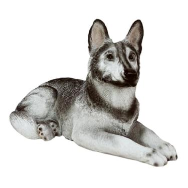 Imagem de POYUFRG Estátuas de cachorro de jardim, pequeno pastor alemão sentado, coleções de resina ao ar livre estatuetas decoração para enfeites de pátio gramado quintal, cinza, 42,5 * 17,5 * 25,5 cm