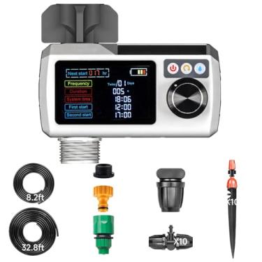 Imagem de Temporizador de irrigação solar com sensor de chuva, impermeável IP68, fácil instalação, 22,5 x 15 x 15 cm, inclui sistema de irrigação por gotejamento e mangueiras