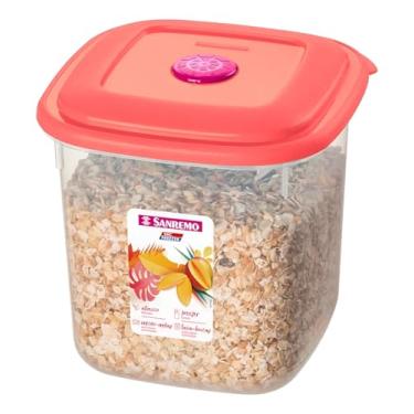 Imagem de Pote Porta Mantimentos Quadrado, Plástico Livre de BPA, Tampa Rose, 1,7L, Hermético, Apto para Micro-ondas e Lava-louças, 13,9 x 14,7 cm