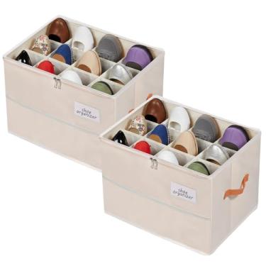 Imagem de Chewlish Organizador de sapatos para armário, caixa de sapatos dobrável com capa transparente, zíper liso, alças reforçadas e suporte inferior, suporte de sapatos que economiza espaço, bege (2