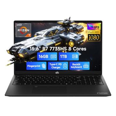 Imagem de NIMO 15.6" IPS FHD Gaming-Laptop, 8 Cores Ryzen 7 7735HS 16GB DDR5 RAM 1TB SSD (Beats i7-12650H, Up to 4.75GHz) Computer with Radeon 680M 100W Type-C Backlit Keyboard Fingerprint Unlock, Black