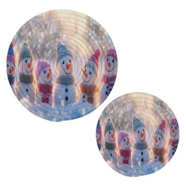 Imagem de Blueangle 2 peças de suporte de panela de tripé de bonecos de neve fofos - conjunto de pegadores de panela de tecido redondo - almofadas quentes trançadas de algodão - porta-copos - tapetes de mesa