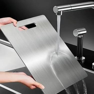 Imagem de Tábua de Corte de Aço Inoxidável Antibacteriana 46cm Tábua de Cozinha Inox Anti-Odor