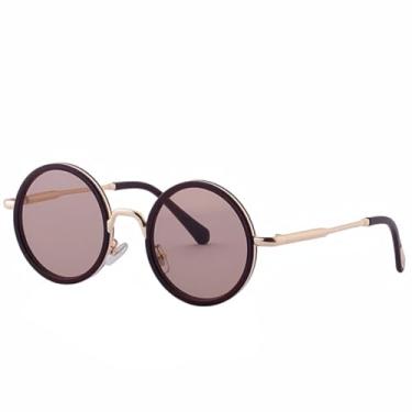 Imagem de JRLLFD Óculos de sol femininos com armação redonda de metal, armação pequena de luxo, para dirigir ao ar livre, UV400 (chá dourado)