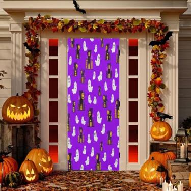 Imagem de Wassud Spooky Boo-boos Capa de porta decoração externa faixa interna varanda decoração de casa grande decoração de porta da frente 96 x 98 polegadas