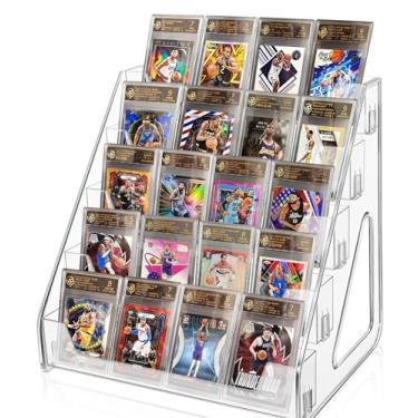 Imagem de AMZALI Suporte de exibição de cartões, estojo de exibição de cartão colecionável de 5 níveis, suporte versátil para beisebol, basquete, esportes, suporte de mesa para placas PSA BGS SGC