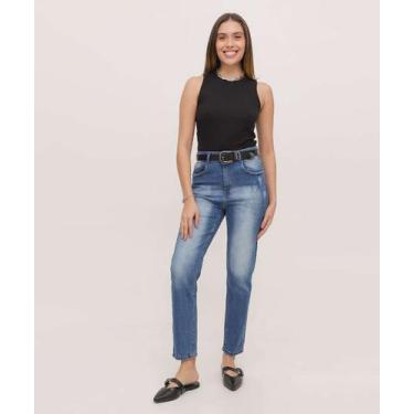 Imagem de Calça Mom Jeans Bolsos Puídos Cintura Alta-01025 - Vizzy Jeans, 40, Je