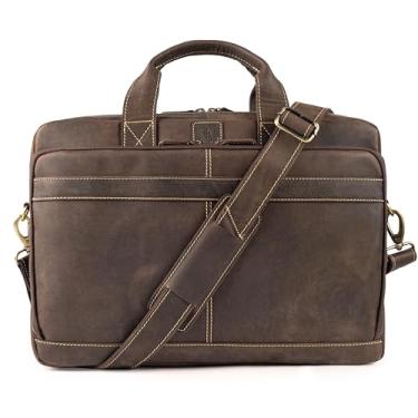 Imagem de Bolsa mensageiro de couro para laptop masculina - bolsa vintage para laptop com alça ajustável - serve para laptop de 16 polegadas - escritório, viagens e trabalho - marrom