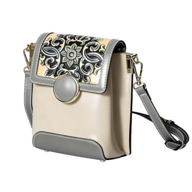 Imagem de ZHIYONG Bolsa feminina Wanderlust com estampa bordada à mão em couro legítimo, bolsa e transversal, branca