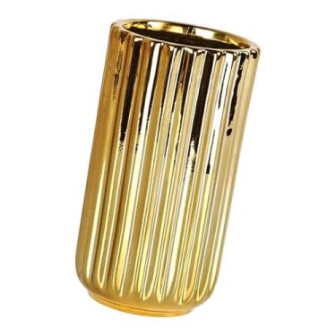 Imagem de Generic Vaso de cerâmica dourada para flores, arranjo floral, suporte cilíndrico para plantas para mesa lateral, 8cmx15.5cm