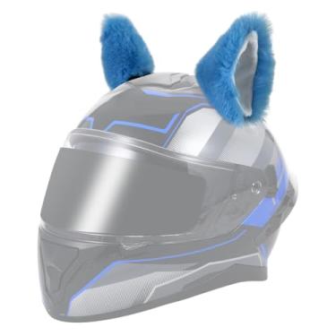 Imagem de Tbest Capacete de Motocicleta Com Orelhas de Gato, Acessórios Decorativos de Pelúcia, Design Divertido e Elegante para Esqui, Snowboard, Ciclismo, Fibra de Poliéster, 2 Peças (Azul)